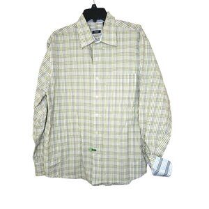 Izod Easy Care Men’s Large Long Sleeve Shirt – Yellow Blue Plaid Button Down